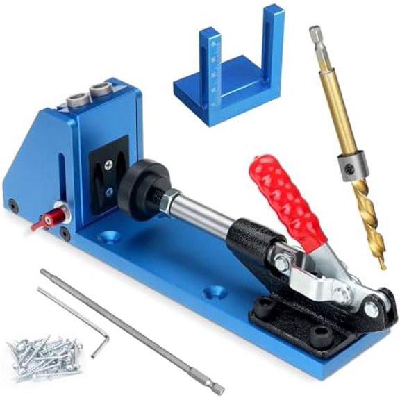 Pocket Hole Jig Kit Adjustable Metal Pocket Screw Jig with Portable Base Professional Woodworking Tool for DIY Carpentry Projects XK-2$$Tools & Hardware Other