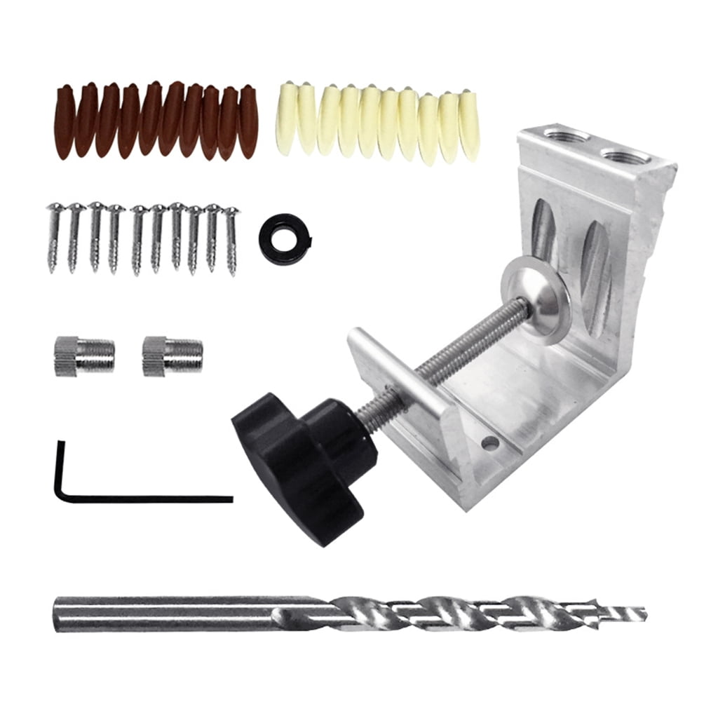 Pocket Hole Jig Kits 15°Woodworking Inclined Hole Jig 2Drill Guide Joint Tool Drill, Wrench, Screws, Dowels Included