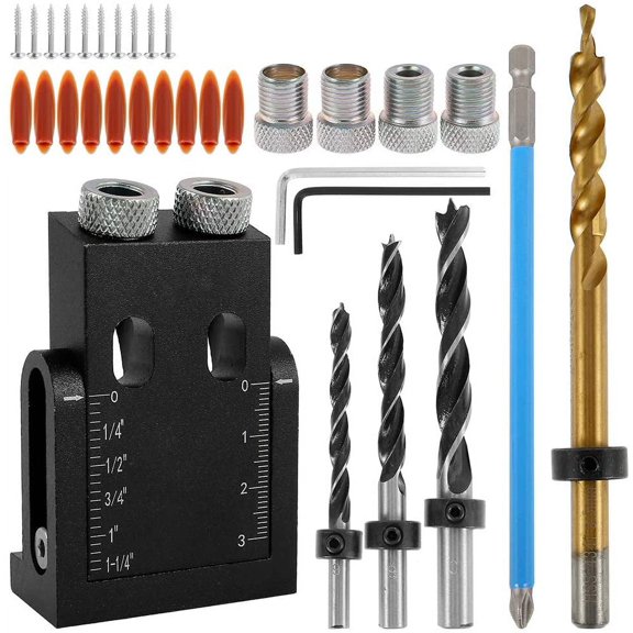 Pocket Hole Jig Set,38 Pcs Pocket Hole Jig Drill Kit,15Drilling Guide Set Woodworking Oblique Positioner For Wood Drilling And Finishing Guide