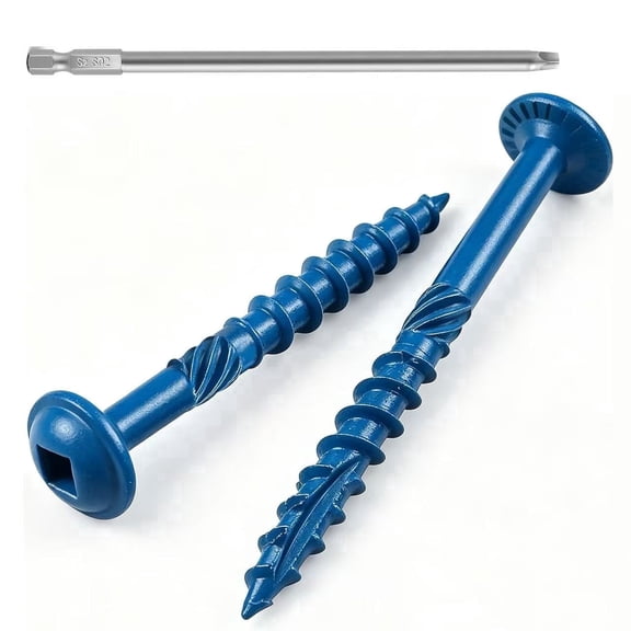 Pocket Hole Screws 1-1/4 Inch, 100 PCS Exterior Pocket Screw #8 x1-1/4", Coarse Thread, Square Drive, Washer Head, Blue Coated Weather Resistant, 150MM Drive Bit Included