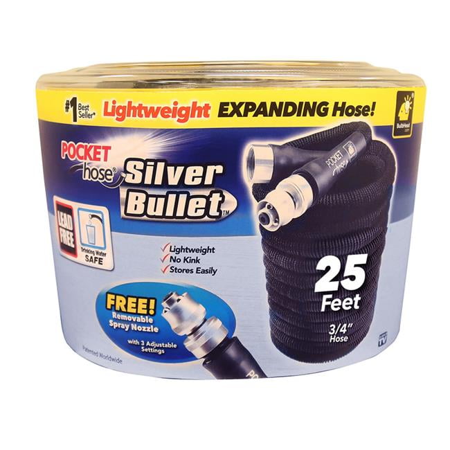 Pocket Hose Silver Bullet 25 Feet Black Aluminum Expandable Garden Hose