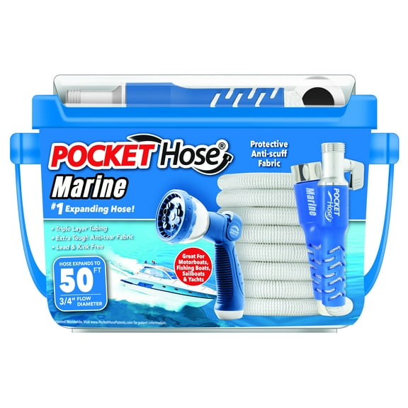 Pocket Hose Marine 3/4 in 50 ft, Medium Duty Expandable Aluminum Fittings RV Marine Hose, White