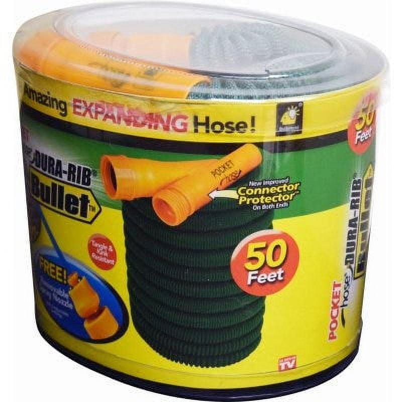 Pocket Hose Bullet 50Ft Expandable Garden Hose by BulbHead No Hose Reel Needed, Portable Water