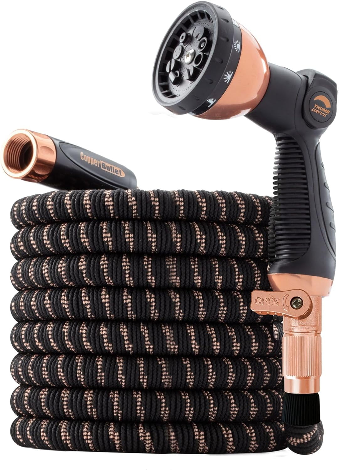 Copper Fit Hose As Seen On Tv Pocket Hose Bullet With Thumb Spray Nozzle AS-SEEN-ON-TV Expands to 100