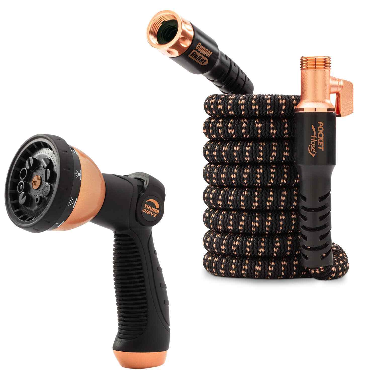 Pocket Hose Copper Bullet 25 FT With Thumb Spray Nozzle ASSEENONTV