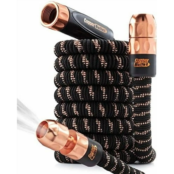 Pocket Hose Copper Bullet AS-SEEN-ON-TV Expands to 25 ft REMOVABLE Turbo Shot Multi-Pattern Nozzle 650psi 3/4 in Solid Copper Anodized Aluminum Fittings Lead-Free Lightweight No-Kink Garden Hose