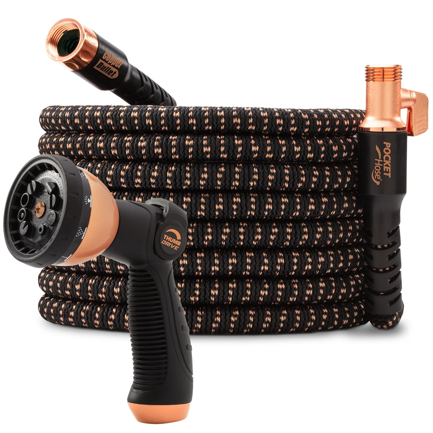 Copper Fit Hose As Seen On Tv Pocket Hose Copper Bullet With Thumb Spray Nozzle AS-SEEN-ON-TV Expands