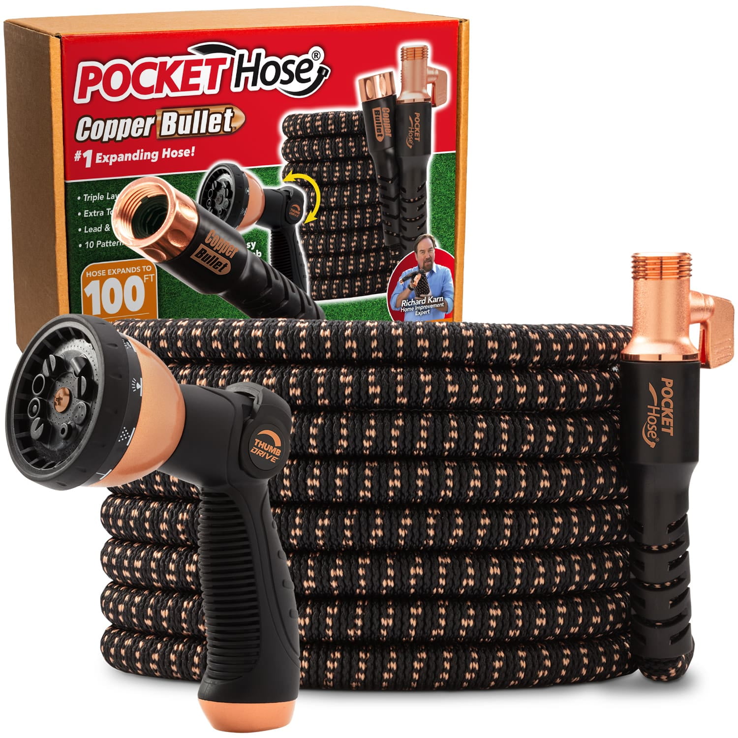 ちゃむ libero ホワイト Pocket Hose Copper Bullet, Thumb Spray Nozzle, Expandable