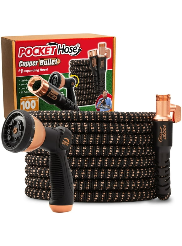 Pocket Hose Copper Bullet With Thumb Spray Nozzle AS-SEEN-ON-TV Expands to 100 ft, 650psi