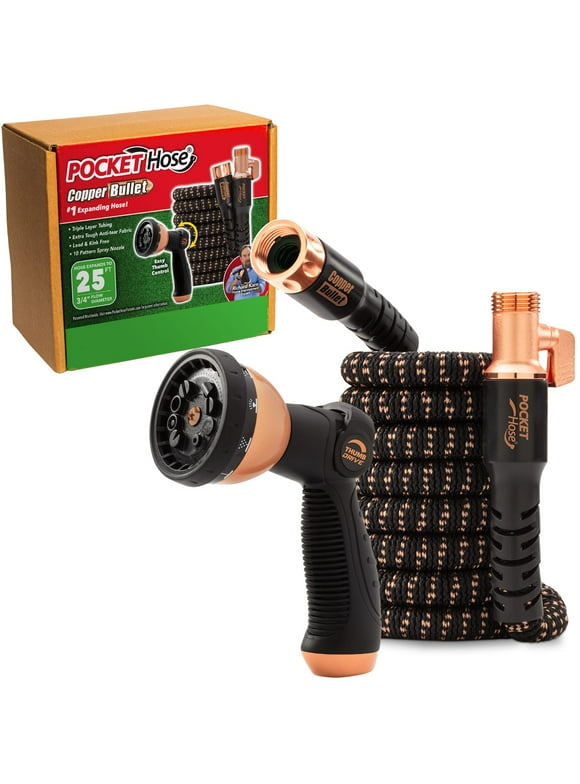 Pocket Hose Copper Bullet With Thumb Spray Nozzle AS-SEEN-ON-TV Expands to 25 ft, 650psi