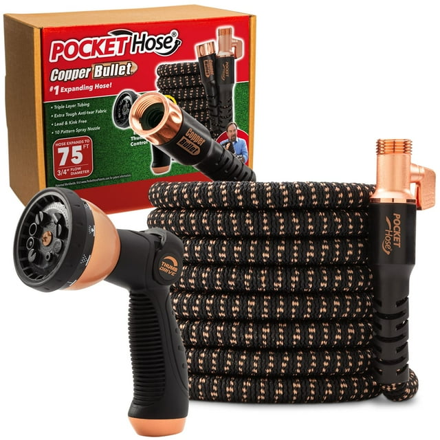 Pocket Hose Copper Bullet With Thumb Spray Nozzle ASSEENONTV Expands