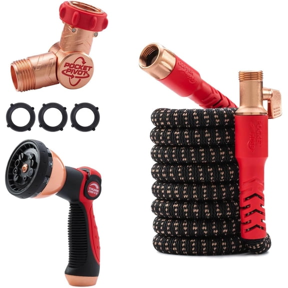 Copper Head w/New Pocket Pivot Expandable Garden Hose 25 FT, AS-SEEN-ON-TV, Swivels 360°, Advanced Tri-Tex Tubing & Force Field Jacket, 3X Stronger, Lead-Free, No-Kink, Anti-Burst w/APT