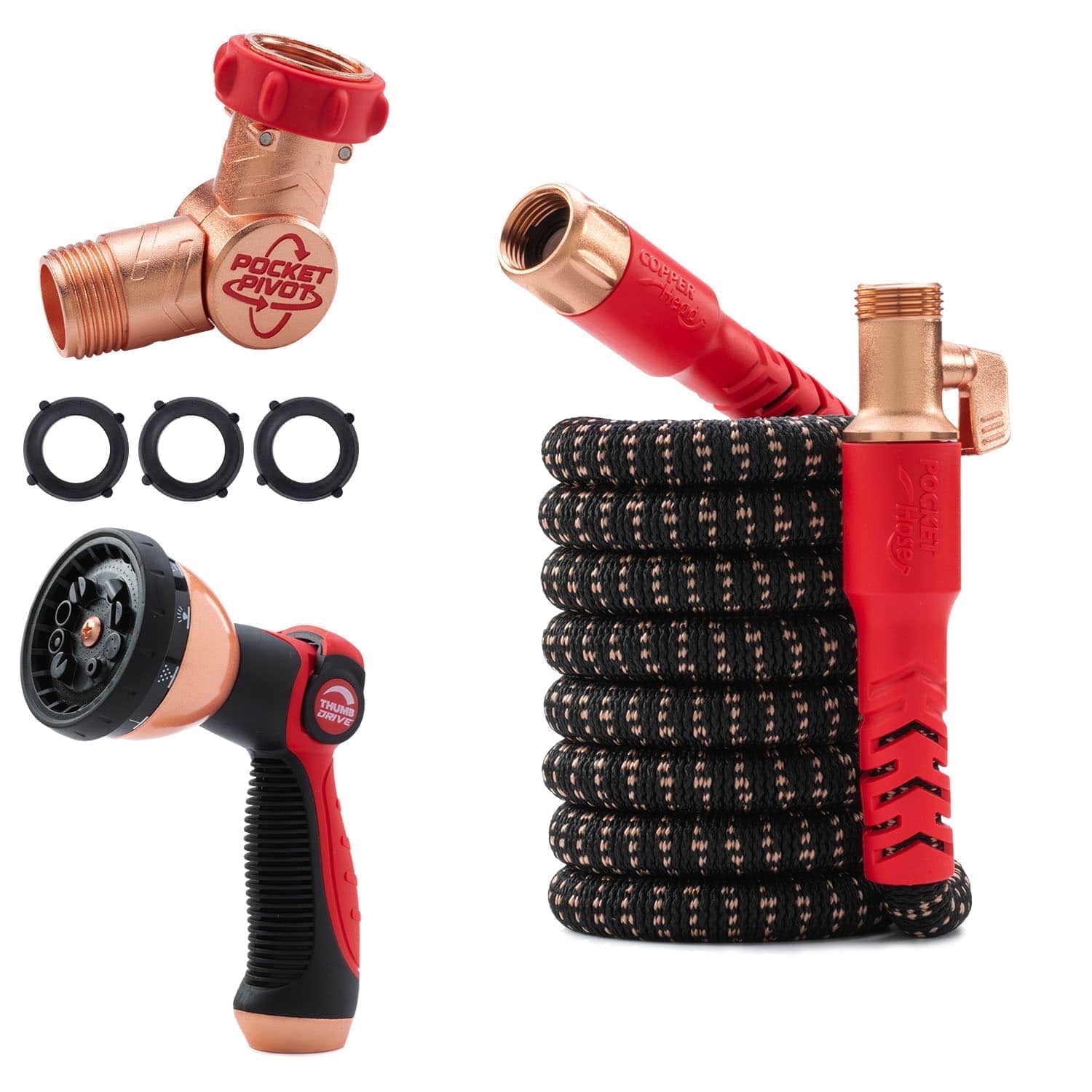 Pocket Hose Copper Head w/New Pocket Pivot Expandable Garden Hose 25 FT, AS SEEN ON TV, Swivels 360°, Advanced Tri-Tex Tubing & Force Field Jacket, 3X Stronger, Lead-Free, No-Kink, Anti-Burst w/APT
