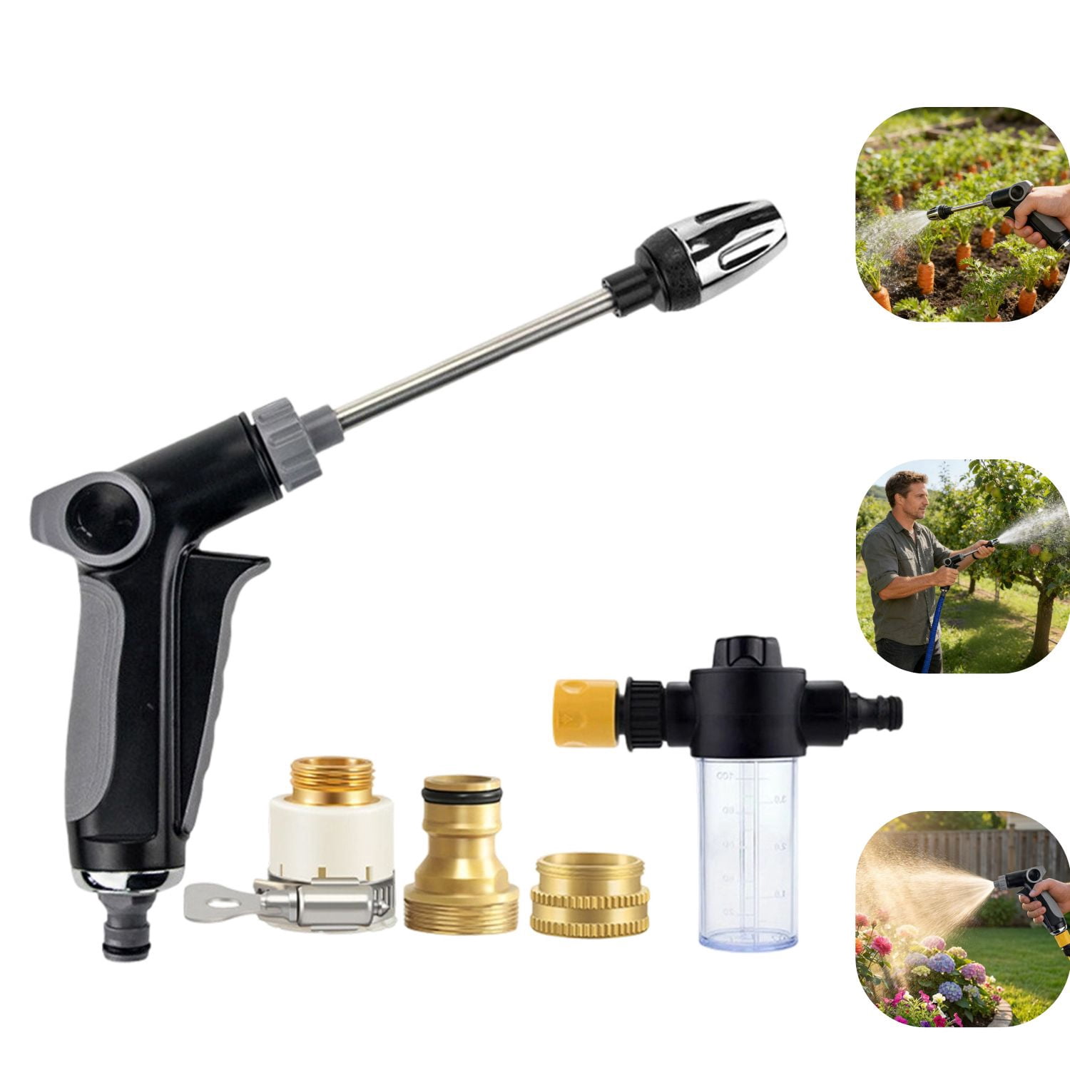 Pocket Hose Pressure Washer Nozzle, High Pressure Garden Hose Jet With 3 Spray Modes & Foam Pot, Universal Fit For All Hoses, Car Washing Patio Cleaning,A