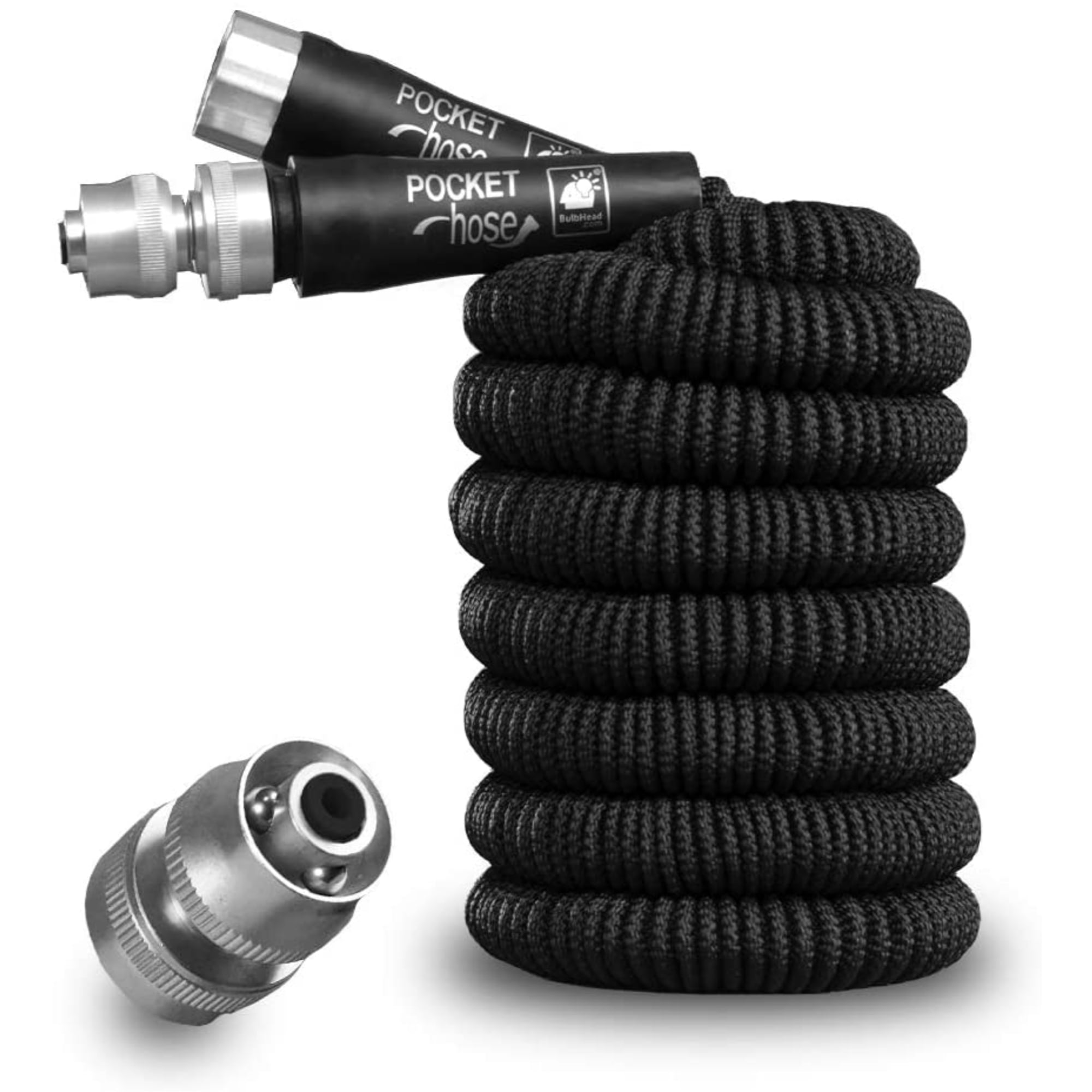 Pocket Hose with Expandable Water Aluminum Lead-Free Hose Bullet BulbHead, Silver Connectors by Hose