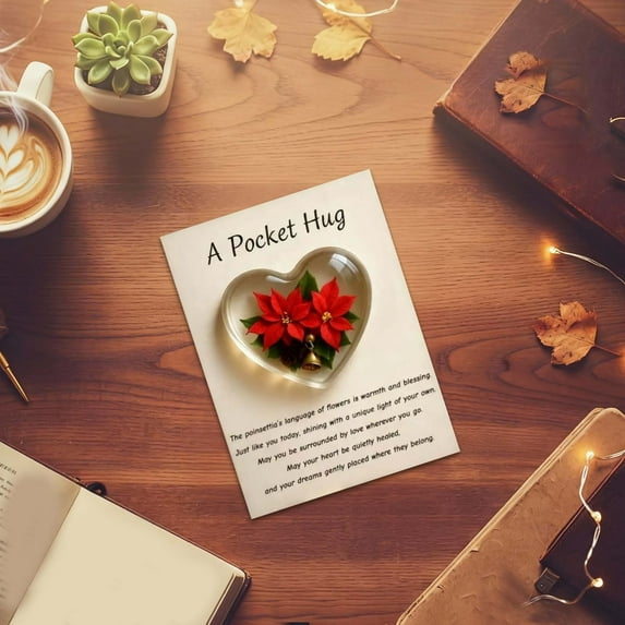 Pocket Hug Acrylic Heart Flower Decor Card, Warm Heartfelt Pocket Hug Gift with Embedded Flower, 12-Month Flower Decoration, Features Carnations to Roses Representing Each Month