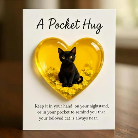 Pocket Hug Cat Card,Resin Animal Emotional Support Gifts with Inspirational Positive Pocket Hug Card,Mini Cat Memorial Pocket Hug,Friends Coworkers Cat Lovers Christmas Gift