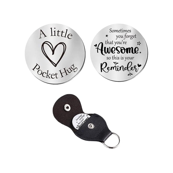 Pocket Hug Coin,Valentines Gifts for Him,Love Heart Pocket Hug Token Long Distance Relationship Gifts Double Sided Engraved Hug Token Coins Keepsake with PU Leather Keychain for Lover(C)
