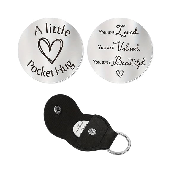 Pocket Hug Coin,Valentines Gifts for Him,Love Heart Pocket Hug Token Long Distance Relationship Gifts Double Sided Engraved Hug Token Coins Keepsake with PU Leather Keychain for Lover(B)