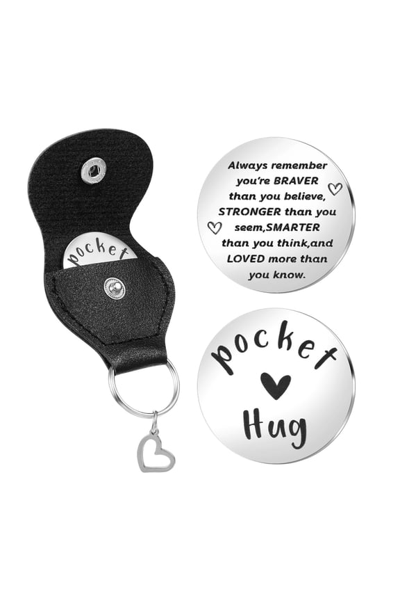 Pocket Hug Coin,Valentines Gifts for Him,Valentine's Day Couples Gifts Coin Pocket Hug Token Keychain,Maker Keyring Christmas Gift,Motivational Words Decision Coin As Gifts For Lovers(B)