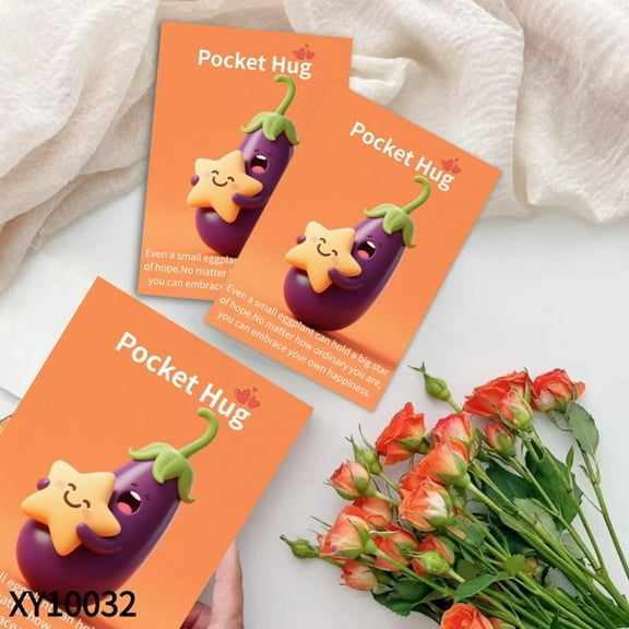 Pocket Hug Cut Eggplant Deco for Lucky Gifts for Family and Friends, 60pcs Pocket Hug Cards Emotional Support Employee Team Colleagues Staff Christmas Stocking Decorations Supplies for Girls