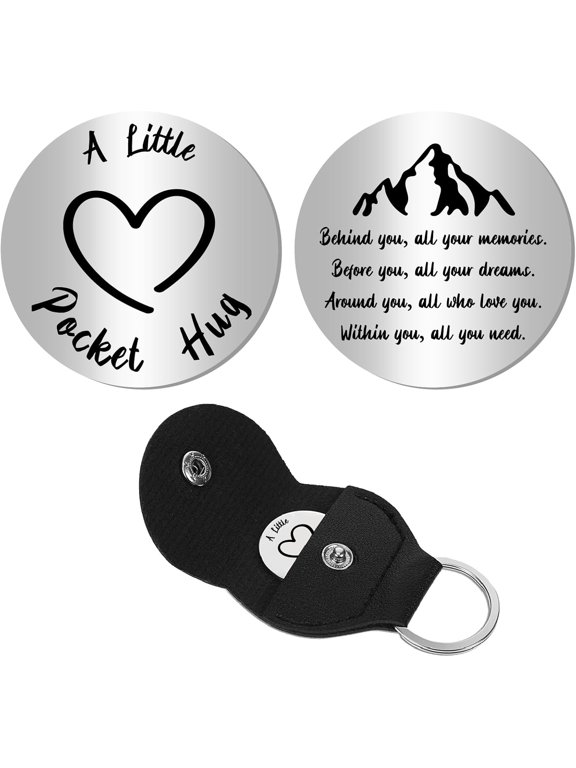 Pocket Hug Double-Sided Souvenir with PU Leather Keychain Mountain Stainless Steel Pocket Hug Silver for diy making