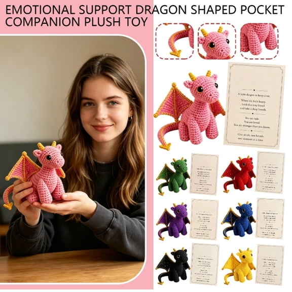 Pocket Hug Emotional Support Dragon Buddy, Hand-Stitched Tiny Comfort Dragon Figurine, Adorable Anxiety Relief Mini Companion, Heartwarming Inspirational Gift for Men & Women (Pink)