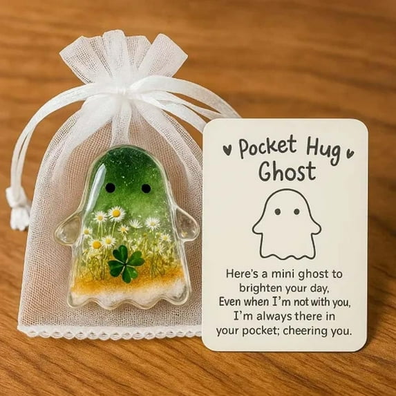 Pocket Hug Ghost Ornament with Encouragement Card, Halloween Gift - Gauze Bag Packed Emotional Support Decor