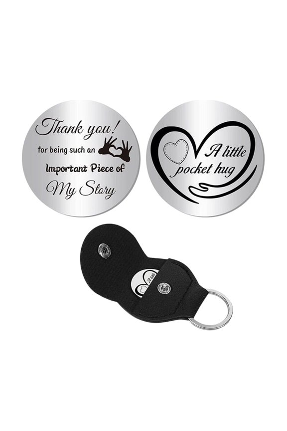 Pocket Hug Gift Token Motivational Words Decision Coin PU Leather Keychain Pendant for Keys Car Keychain Inspirational Gift for Her Him Friend Family Birthday Holiday Thank You Gift Black Token