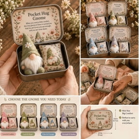 Pocket Hug Gnome in Tin, Cute Comforting Gift with Inspirational Message, Thinking of You Gifts for Coworkers Friends
