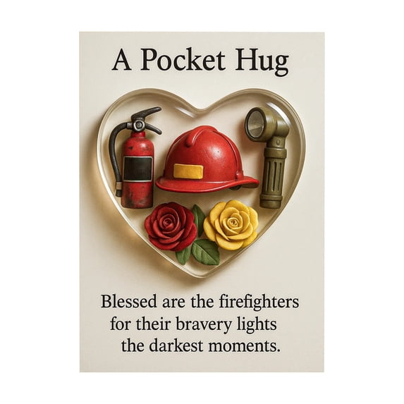 A Pocket Hug Greeting Card With Firefighter & Medical Elements, Heart - Shaped Design With Fire Helmet, Flashlight, Roses, For Doctors, Firefighters To Express Gratitude