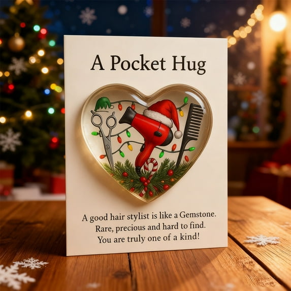 Pocket Hug Hairdresser Gift - Cute Heart-Shaped Pocket Accessory with Greeting Cards, Hairstylist Decorative Keepsake, Mini alon Gift, 3.54*2.76in, B