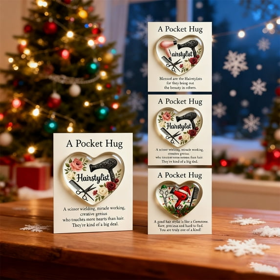 Pocket Hug Hairdresser Gift - Cute Heart-Shaped Pocket Accessory with Greeting Cards, Hairstylist Decorative Keepsake, Mini alon Gift, 3.54*2.76in, C