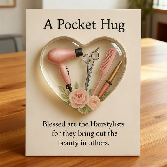 Pocket Hug for Hairstylists, Mini Hairdresser Tools Heart Pocket Hugs Inspirational with Greeting Card, Best Valentine's Day Gift for Hairstylist Lovers, Partners, Friends & Family