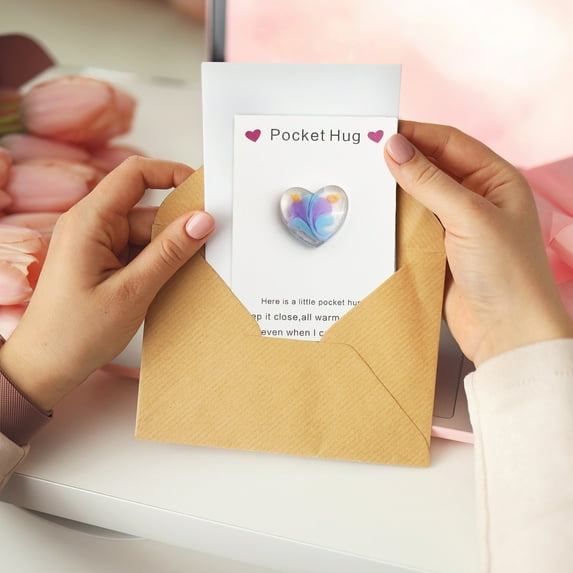 Pocket Hug Heart with Greeting Cards, Little Heart Pocket Hug Token, Long Distance Relationship Gifts, Thinking of You Gifts for Women Men Him Her (Blue)