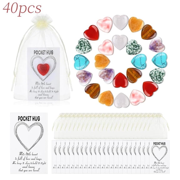 Pocket Hug Heart StoneToken Bulk,Natural Heart Crystals with Hug Cards,Inspirational Greeting Cards Exchange Present for Family,Appreciation Gifts for Staff,Coworker,Teacher