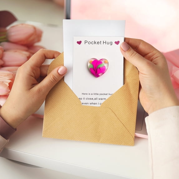 Pocket Hug Heart-shaped Series With Greeting Card - Pocket Hug Cards Keepsake Gifts,Crystal Heart-shaped Wholesale Jewelry With Card