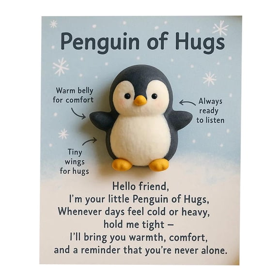 Pocket Hug Penguin Mini Figurine Set with Inspirational Cards, Small Comfort Tokens for Anxiety & Encouragement, Desk Decor Gift for Friends, Family, Students