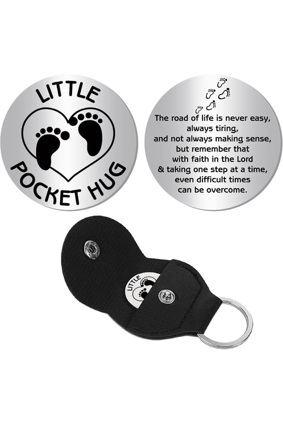 Pocket Hug Token 201 Stainless Steel Double Sided Inspirational Quote Coin Long Distance Social Relationship Keepsake with PU Leather Keychain Men Friends Gifts 1.21.2 Inch Stainless Steel Color
