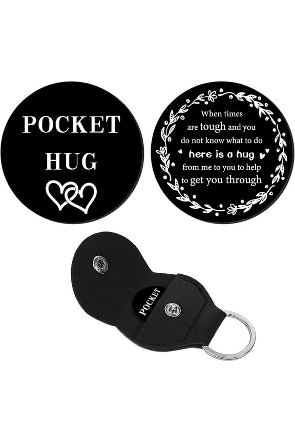 Pocket Hug Token Bulk Long Distance Relationship Keepsake Stainless Steel Double Sided Inspirational with Leather Key Chain Inspirational Gift 3x3cm 1 Set