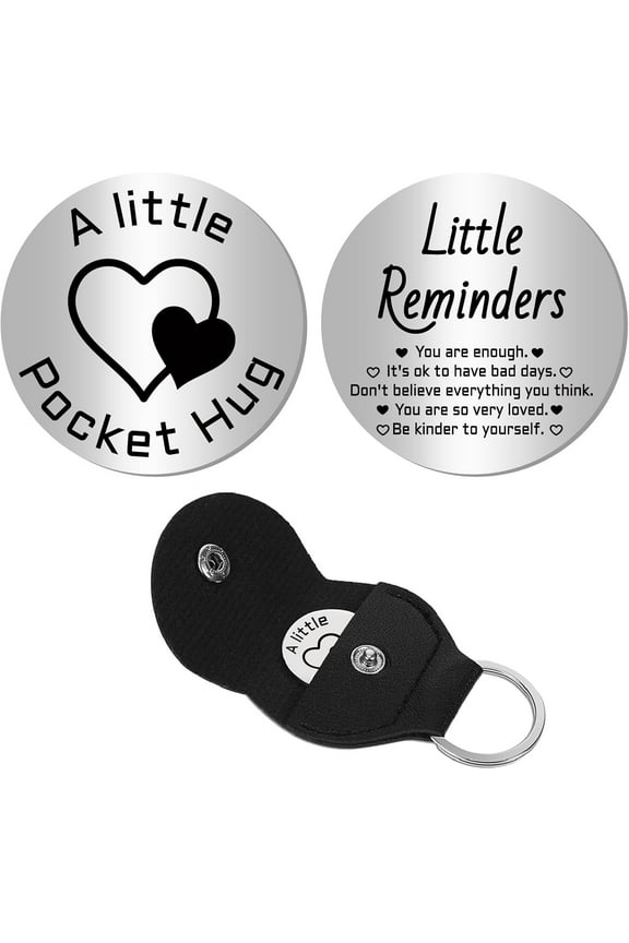 Pocket Hug Token Bulk Stainless Steel Token Long Distance Relationship Keepsake for Christmas Birthday with Leather Key Chain Inspirational Boyfriend Girlfriend Brother Husband Gift 3x3cm