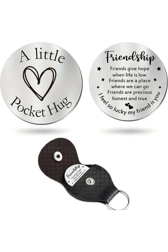 Pocket Hug Token Gifts for Men Boyfriend Girlfriend Inspirational Gift for Son Daughter Brother with Leather Keychain