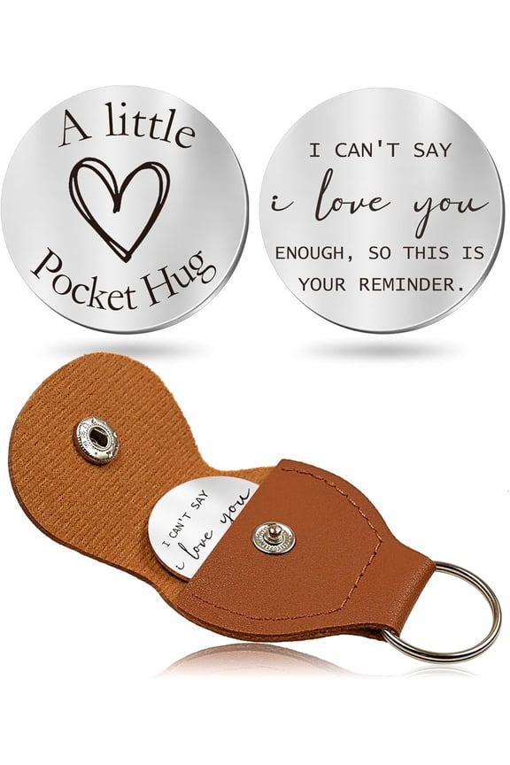 Pocket Hug Token Gifts for Men Boyfriend Girlfriend Inspirational Gift for Son Daughter Brother with Leather Keychain