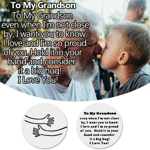 Pocket Hug Token Grandson Gifts from nana grandpa Grandson Birthday Christmas Gift for Grandson Long Distance Relationship Gifts for Grandson Inspirational Gift for Grandsons Men With Leather Case