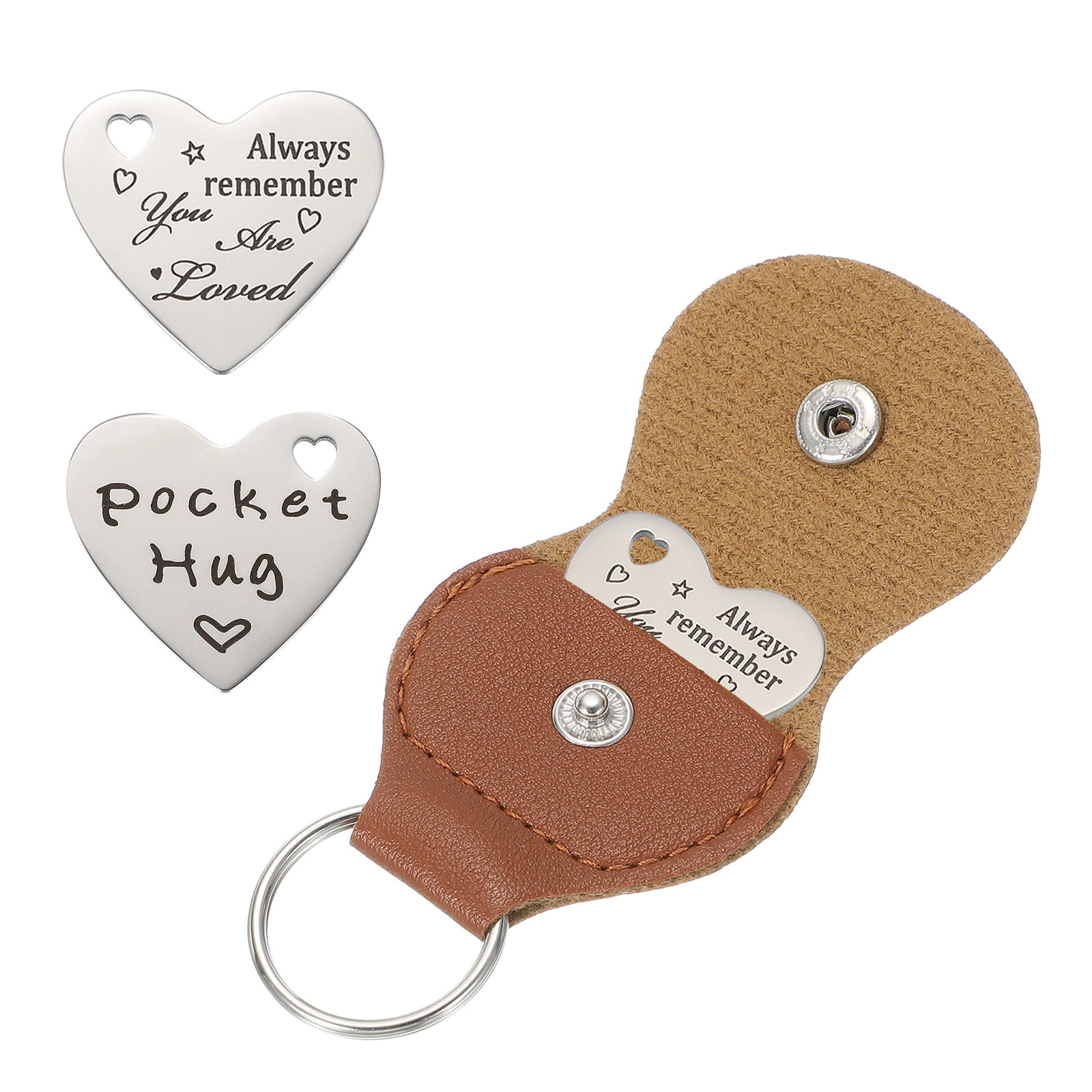 Pocket Hug Token, Heart Double Sided Coin with Leather Keychain Long ...