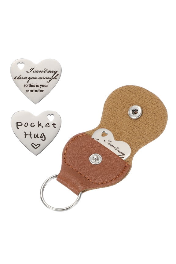 Pocket Hug Token, Heart Double Sided Coin with Leather Keychain Long Distance Relationship Inspirational Keepsake Gifts, I Can't Say I Love You Enough