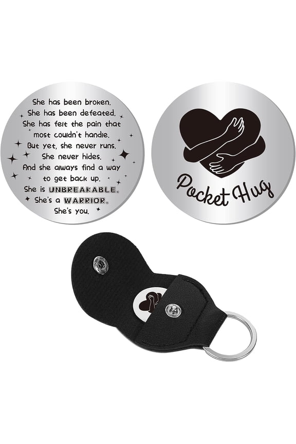 Pocket Hug Token Inspiration Gift Long Distance Relationship Keepsake Stainless Steel Double Sided with PU Leather Keychain for Friends Family Daughter 1.2 x 1.2 Inch