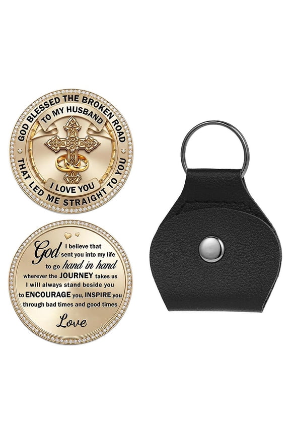 Pocket Hug Token Keychain for Son, Brown Stainless Steel Inspirational Keepsake Coin with Message Card, 2 x 2.8 Inch Family Gift for Birthday Graduation