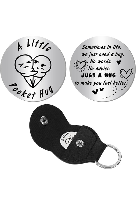 Pocket Hug Token Long Distance Relationship Keepsake Token Engraved Double Sided Pocket Token Coin Sign with Leather Keychains for Friend Sisters Encouragement Gift 1.2 x 1.2Inch DIY