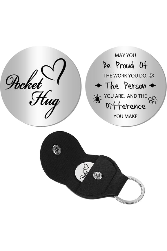 Pocket Hug Token Long Distance Relationship Keepsake Token Stainless Steel Double Sided Engraved Memorial Inspirational Pocket Token with Keyring for Daughter Son 1.2 x 1.2Inch Silver DIY